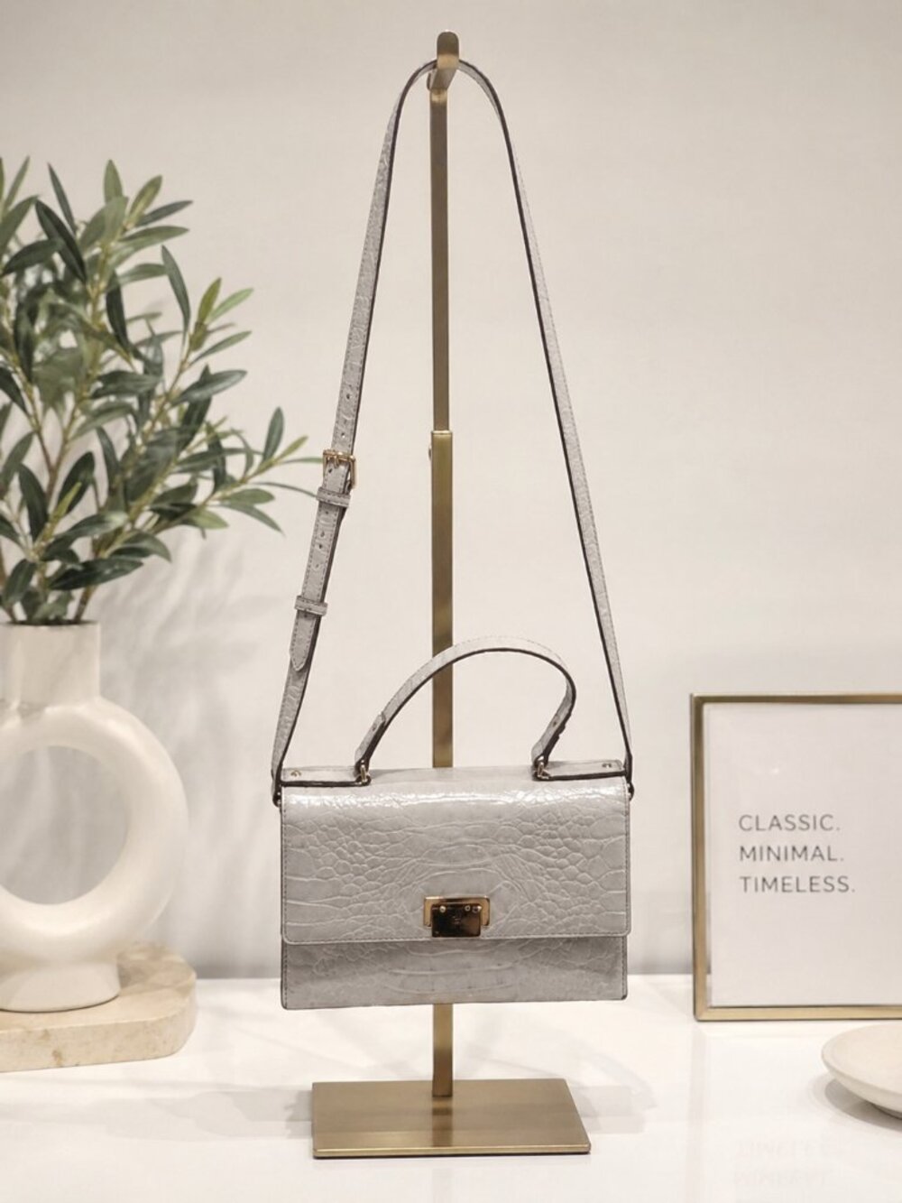 kate spade Silver Croc-Embossed Top Handle Crossbody Bag